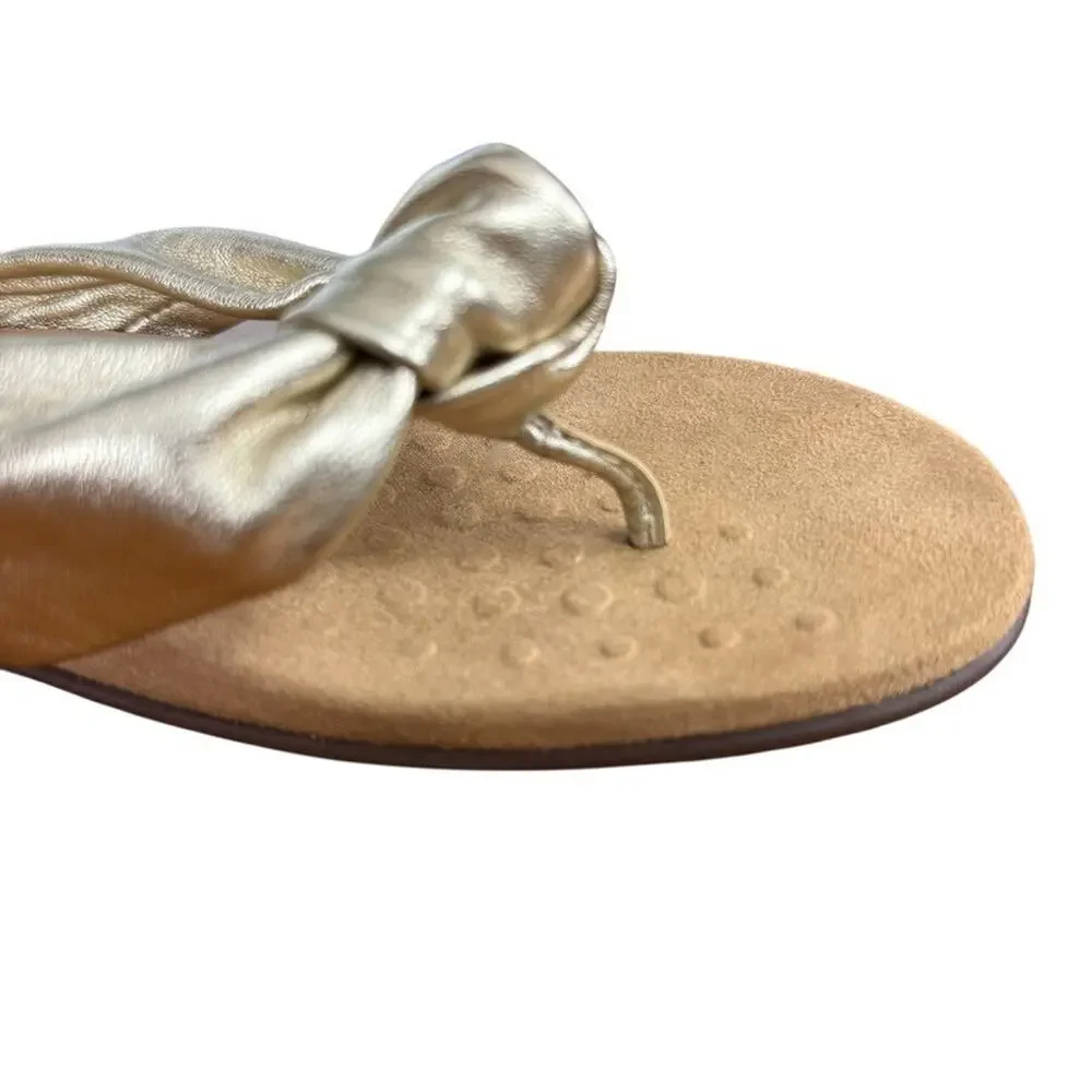 Vionic Pippa Gold Knot Thong Sandals Slide Slip On Casual Flats Shoes Leather 7 - Picture 2 of 16